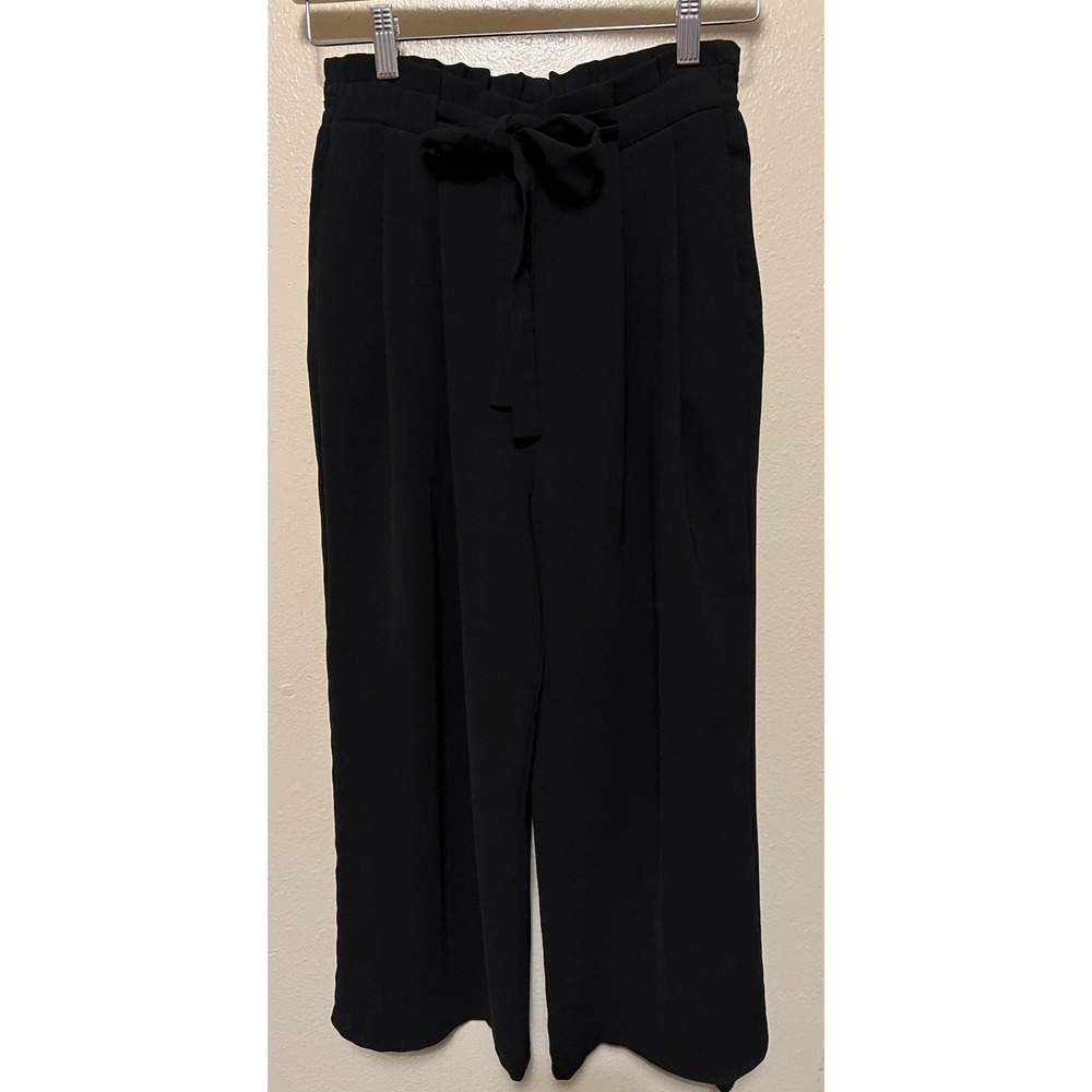 Zara Basic Collection High Waist Black Front Tie Ankle Length Pants Womens Sz XS